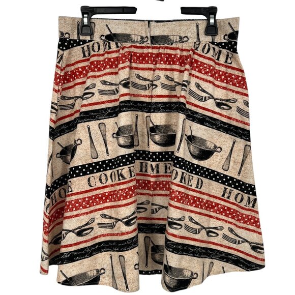 Retrolicious Home Cooked Print A-Line Skirt Beige Black Red Size Large - Picture 2 of 8